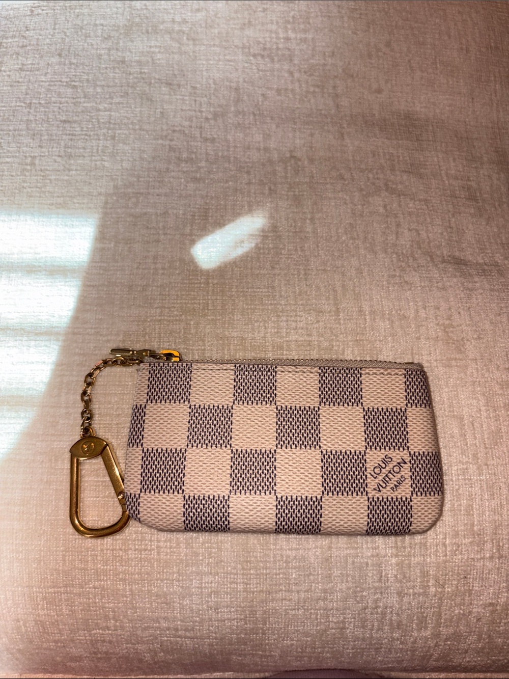 Louis Vuitton Damier Azur Canvas Key Pouch with Gold Chain. Authentic